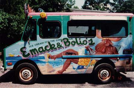 Stoney the Chocolate Moose giving the victory sign for winning the Best Ice Cream In Boston award.